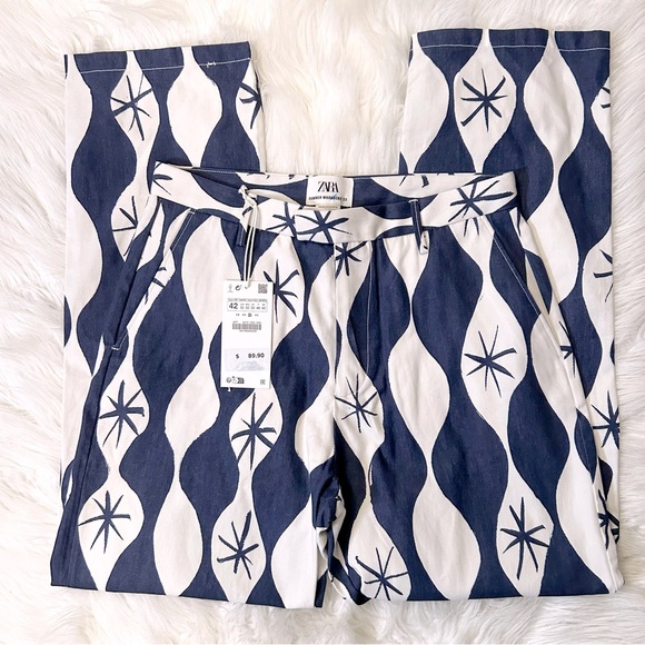 Zara Blue and White Patterned Jeans Summer Wardrobe ‘23 size 32” - Picture 3 of 13